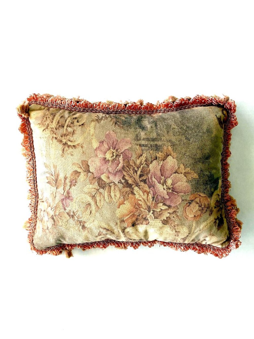 VTG Adriana Villiers Fringed Floral Tapestry Throw Pillow 15” x 11”